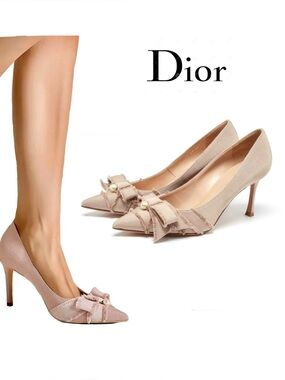 🎀 Authenticated Dior Adiorable Dusty Pink Grosgrain Pumps w/ Bow HTF!